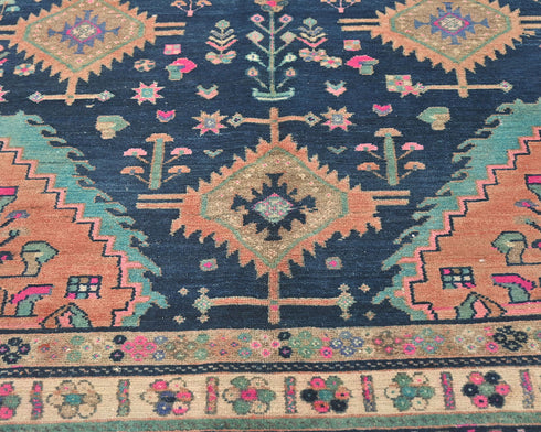 5x10 Vintage Blue Persian Style Hand Knotted Low Pile Wool Area Rug